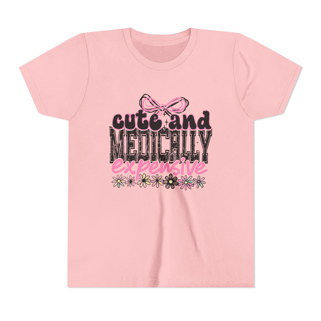 Youth Tee — "Cute and Medically Expensive" Pink Floral Graphic