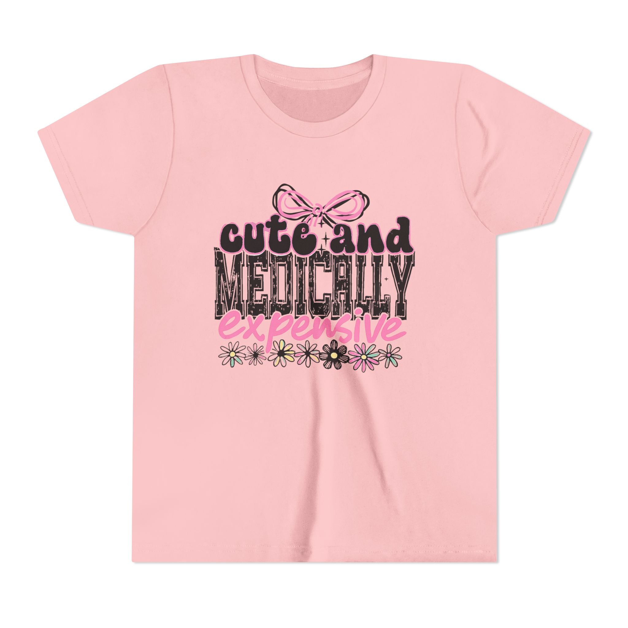 Youth Tee — "Cute and Medically Expensive" Pink Floral Graphic