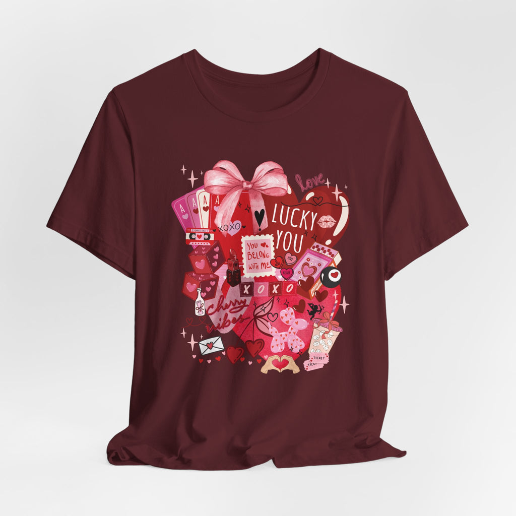 Valentine Collage Tee — "Lucky You" Heart Gift Graphic T-Shirt