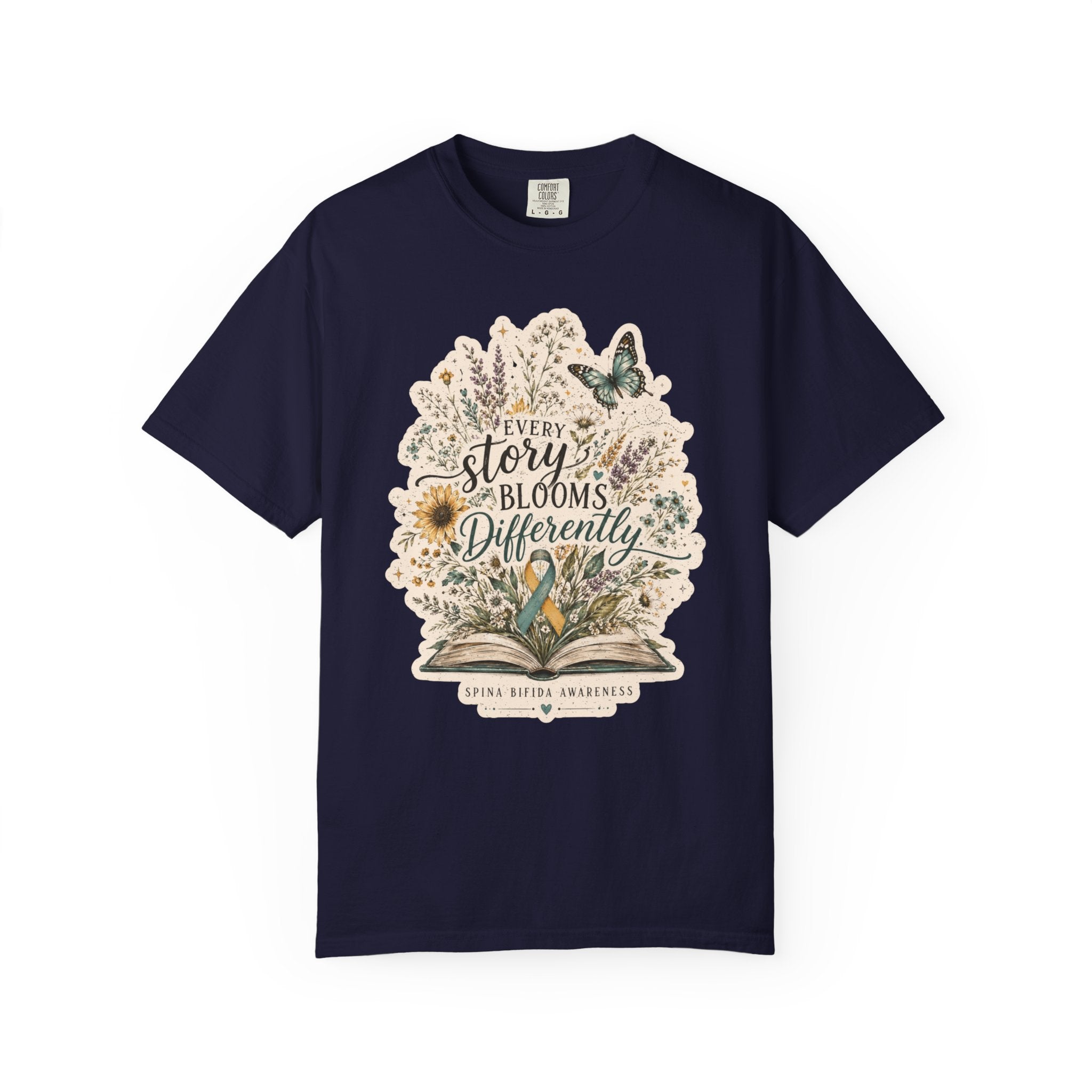 Every Story Blooms Differently T-Shirt — Spina Bifida Awareness