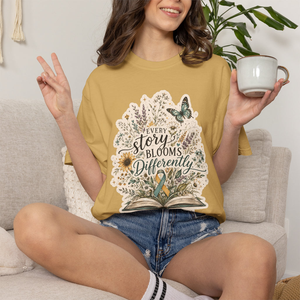 Every Story Blooms Differently T-Shirt — Spina Bifida Awareness