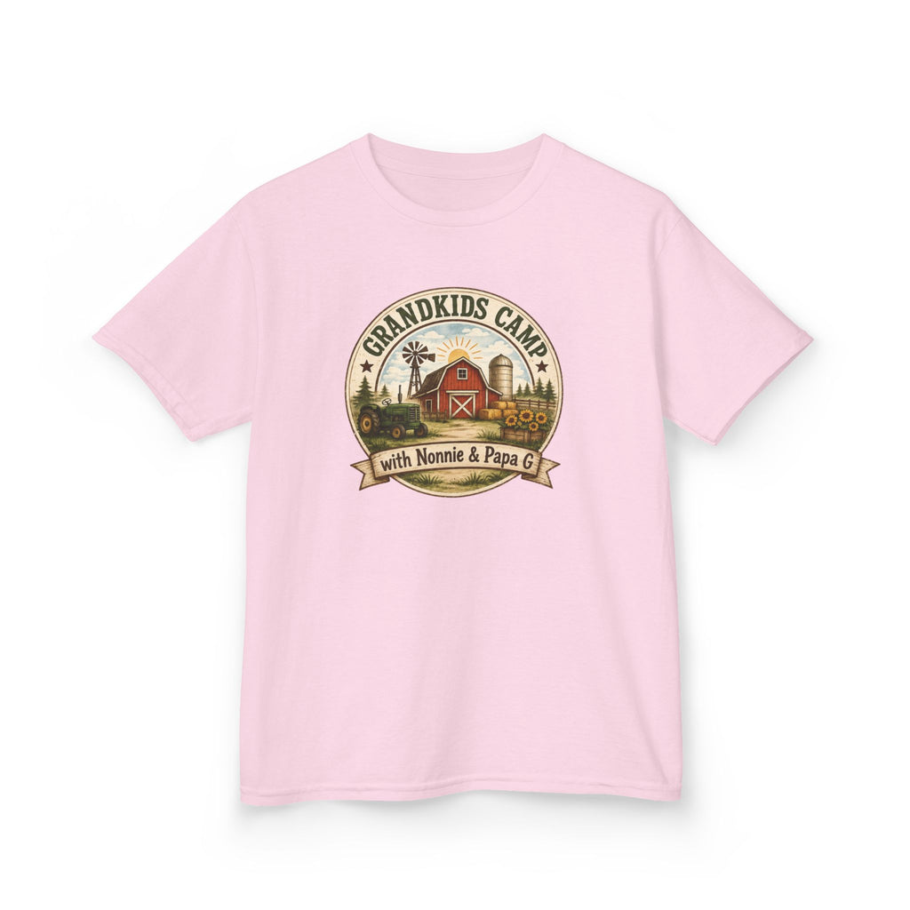 Kids Tee — "Grandkids Camp with Nannie & Papa" Rustic Farm Sign Tee