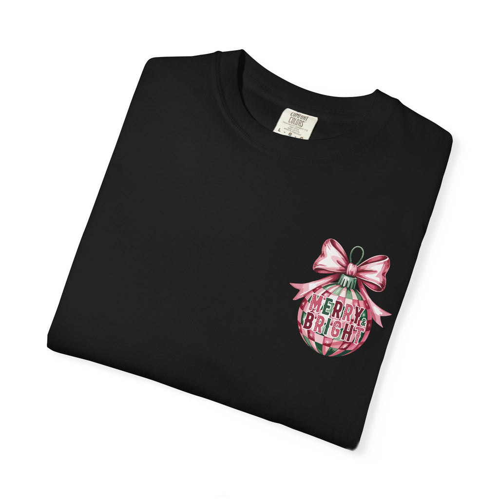 Holiday Patchwork Tee - "Merry & Bright" Graphic T-Shirt