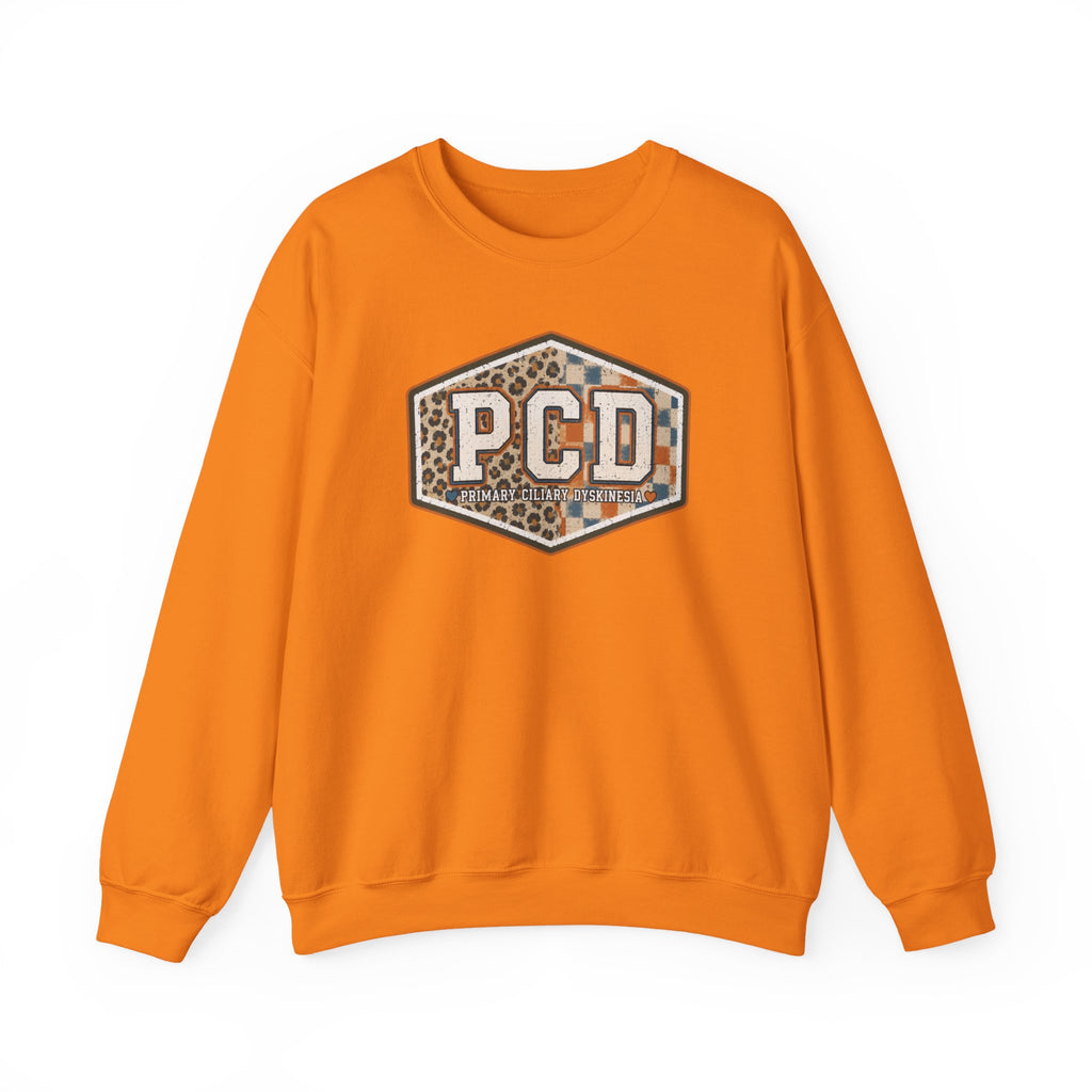 PCD Patch Crewneck Sweatshirt — Plaid & Leopard Logo Pullover