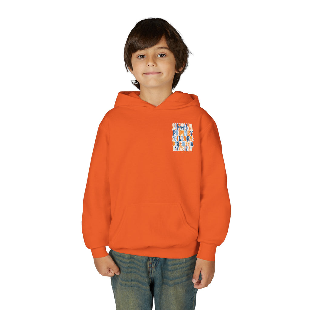 The Jentri- Youth Hoodie - "Primary Ciliary Dyskinesia" Awareness Pullover (Blue & Orange Ribbon Design)