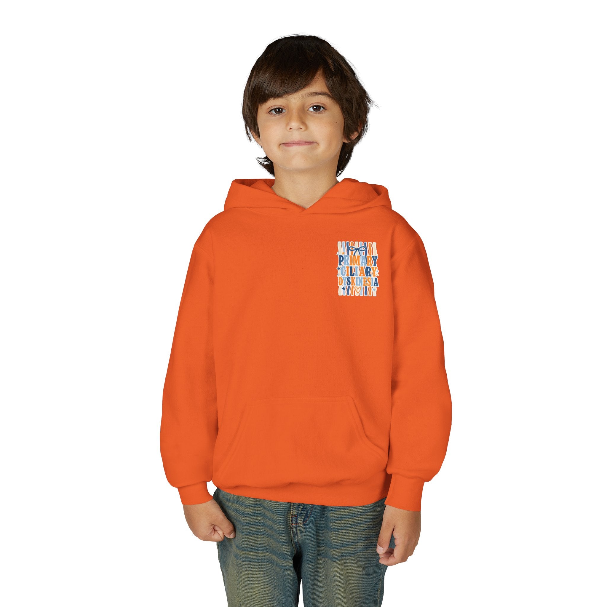 The Jentri- Youth Hoodie - "Primary Ciliary Dyskinesia" Awareness Pullover (Blue & Orange Ribbon Design)