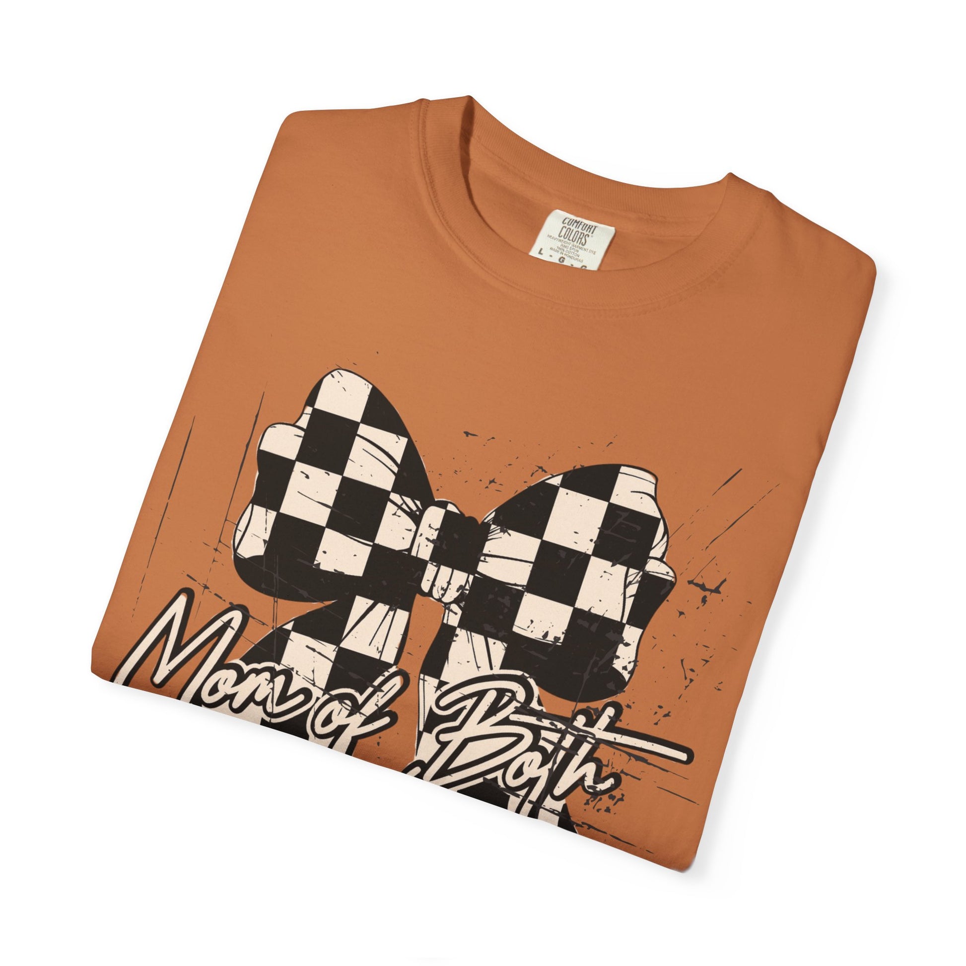Mom Of Both Distressed Checkered Coquette T-shirt