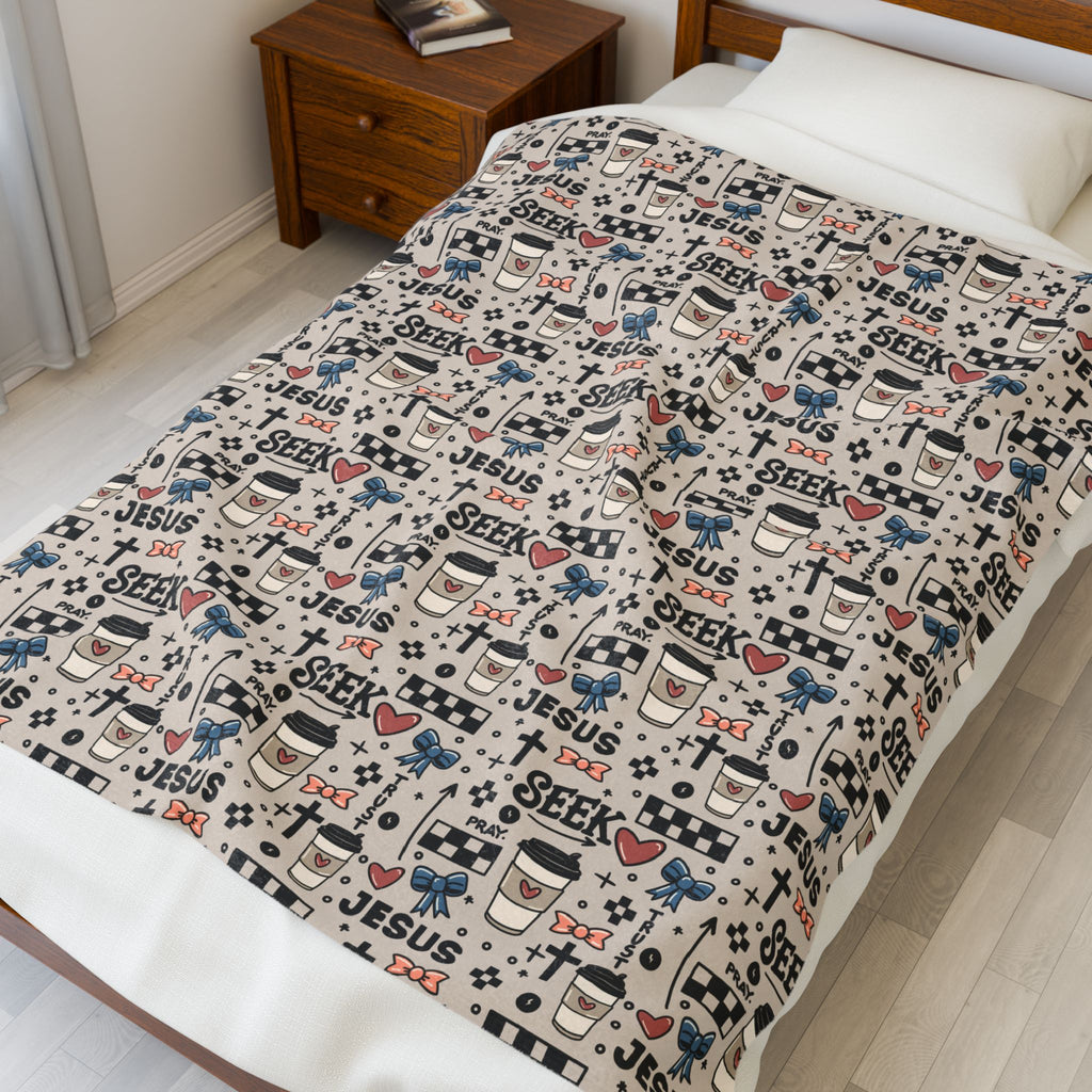Christian Plush Blanket – Seek Jesus Pattern Velveteen Throw