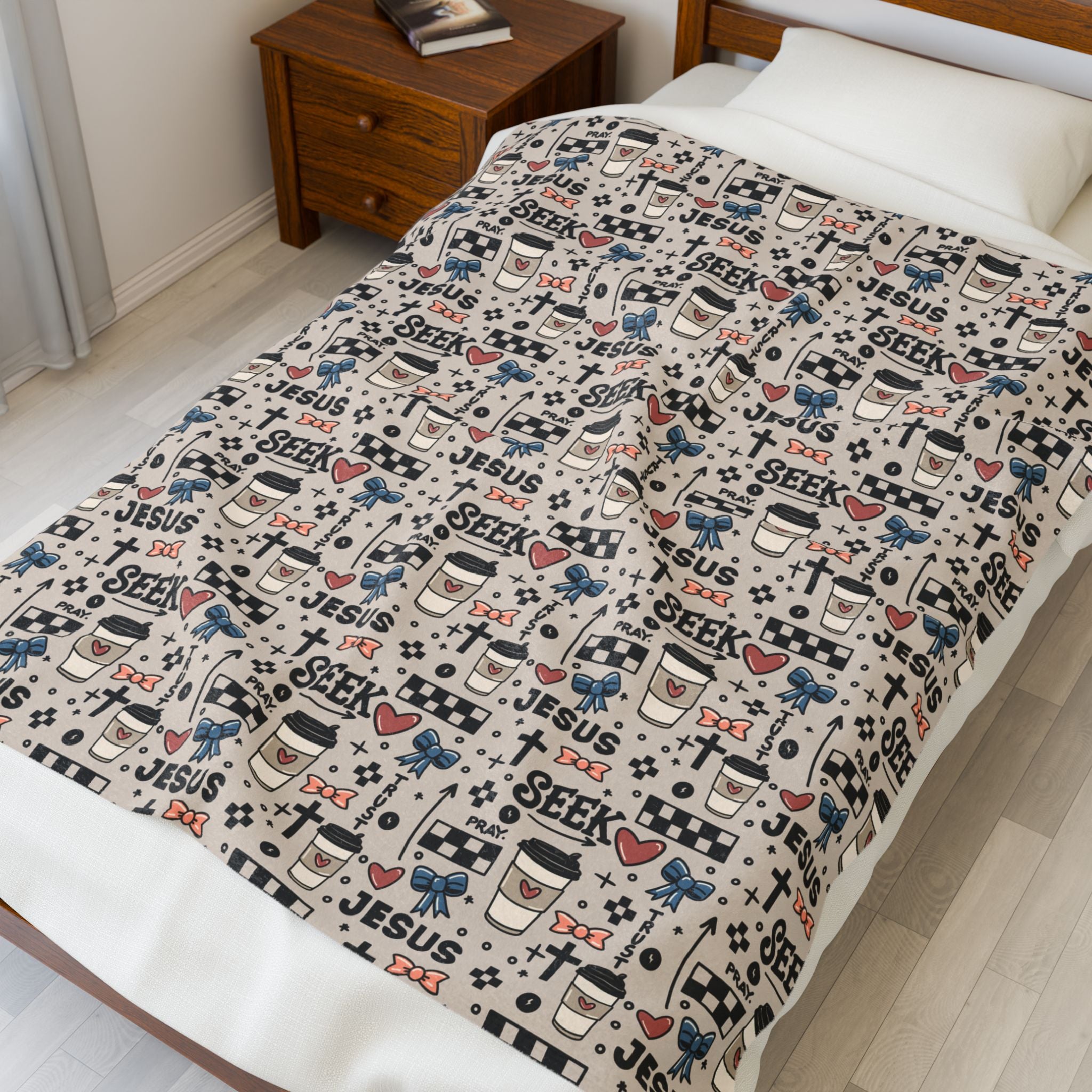 Christian Plush Blanket – Seek Jesus Pattern Velveteen Throw
