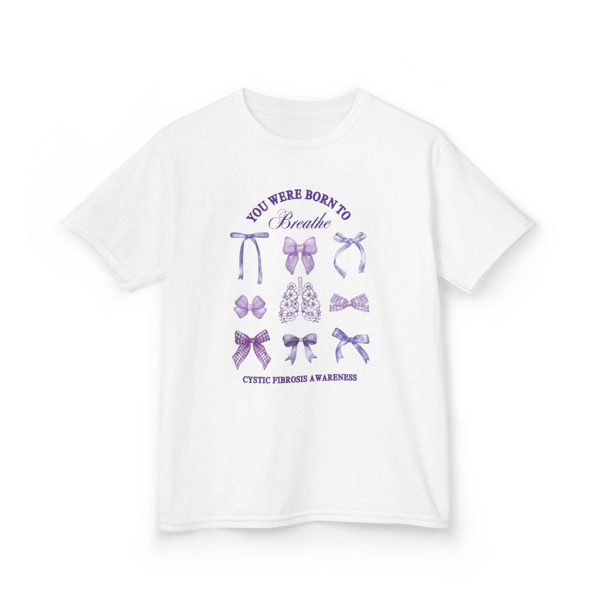 Kids Tee — "You Were Born to Breathe" Cystic Fibrosis Awareness Purple Ribbon Design