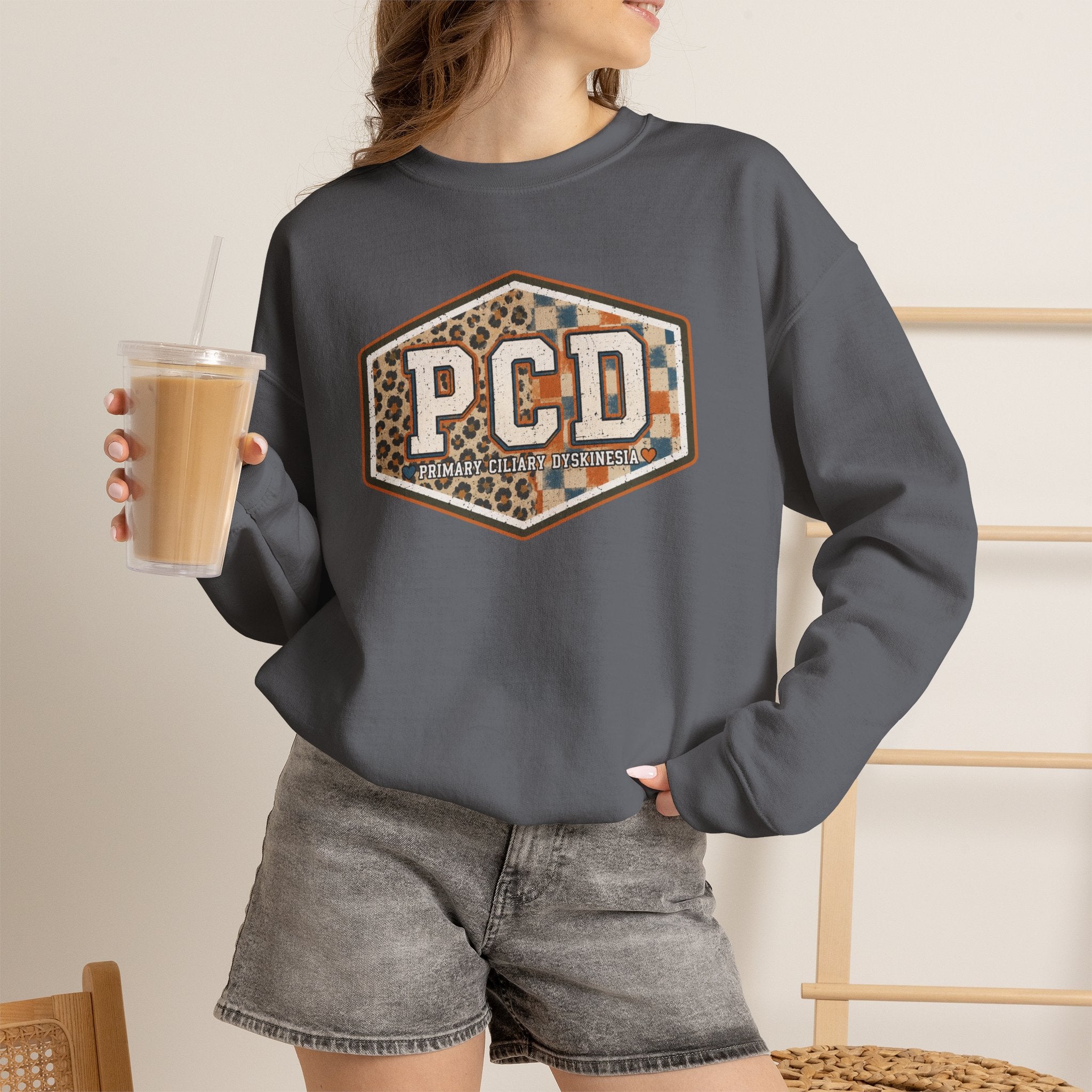 PCD Patch Crewneck Sweatshirt — Plaid & Leopard Logo Pullover
