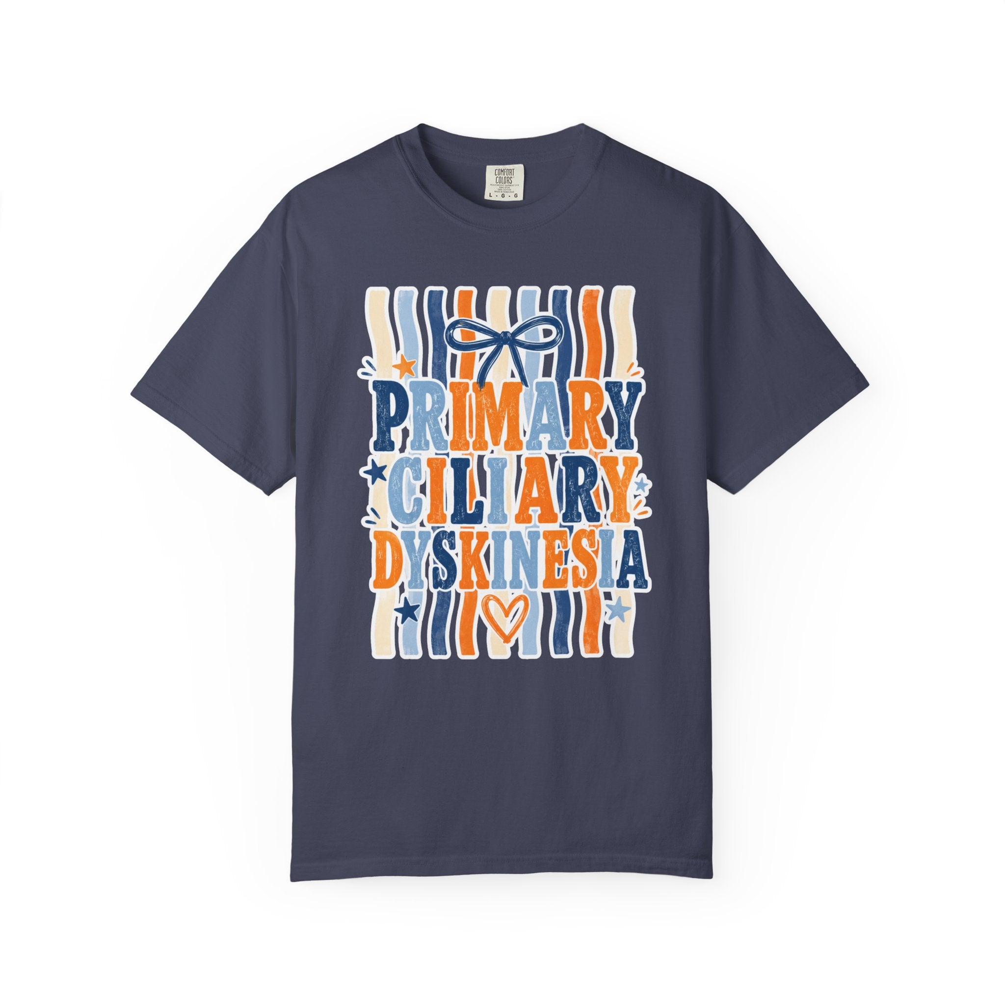 Primary Ciliary Dyskinesia Awareness T-Shirt — Orange & Blue Ribbon Design