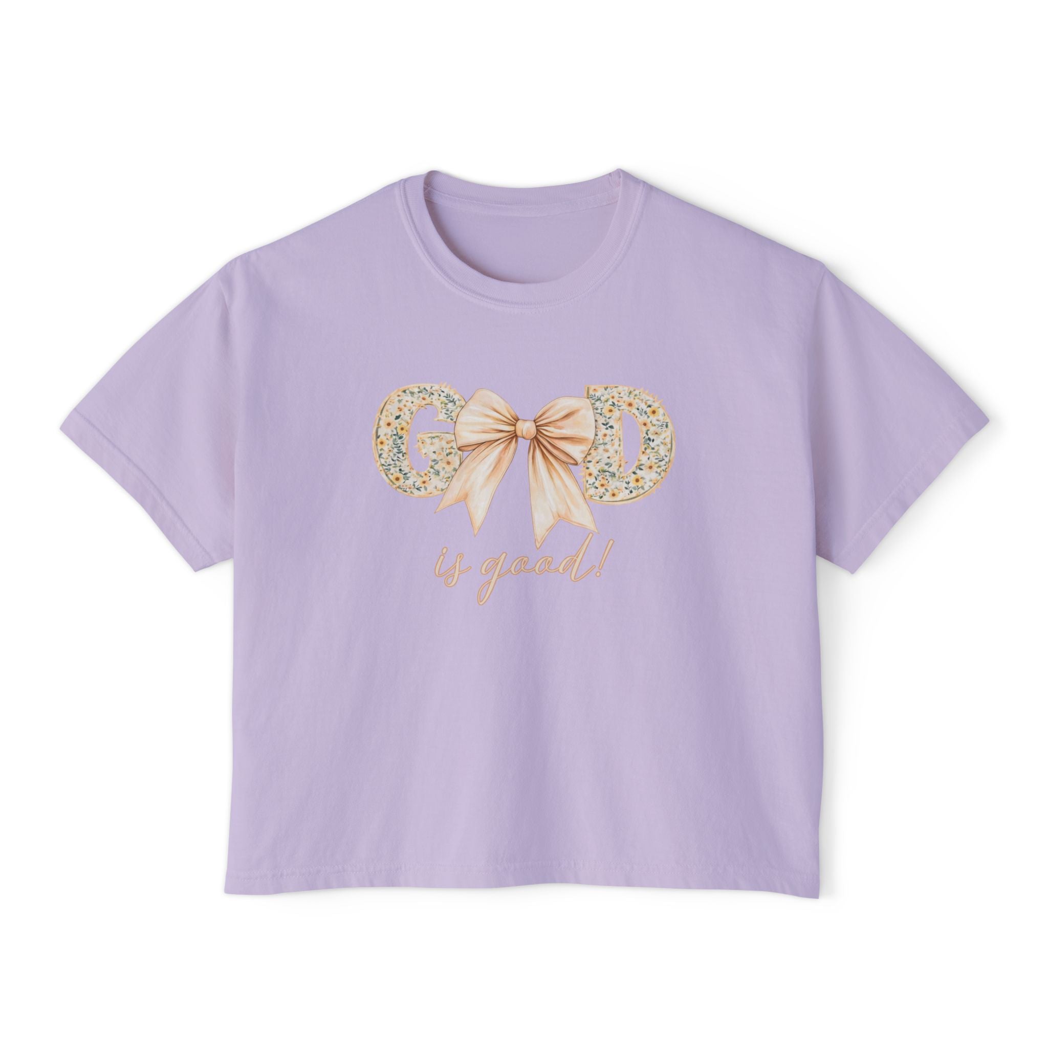 God is Good Bow Boxy Tee — Women's Floral Ribbon Graphic Tee