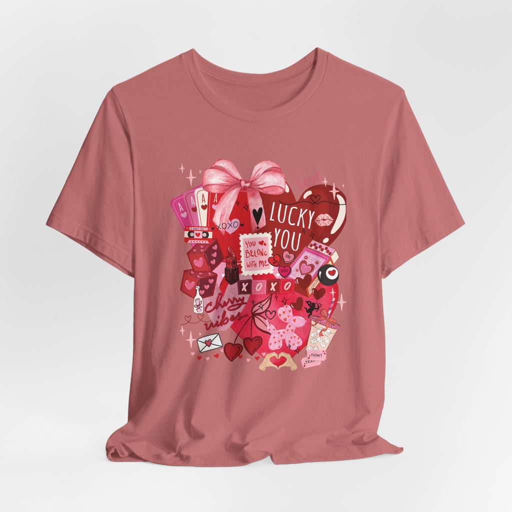 Valentine Collage Tee — "Lucky You" Heart Gift Graphic T-Shirt
