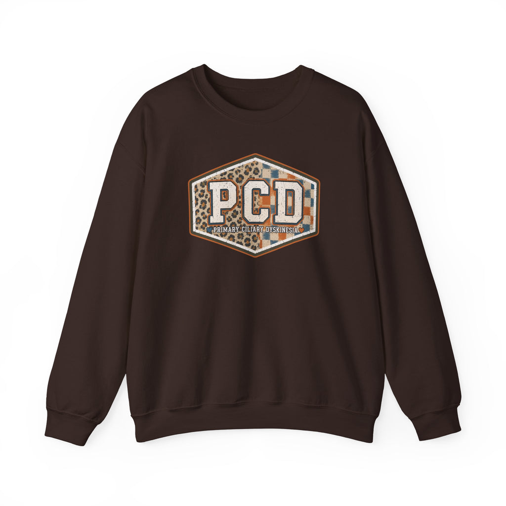 PCD Patch Crewneck Sweatshirt — Plaid & Leopard Logo Pullover