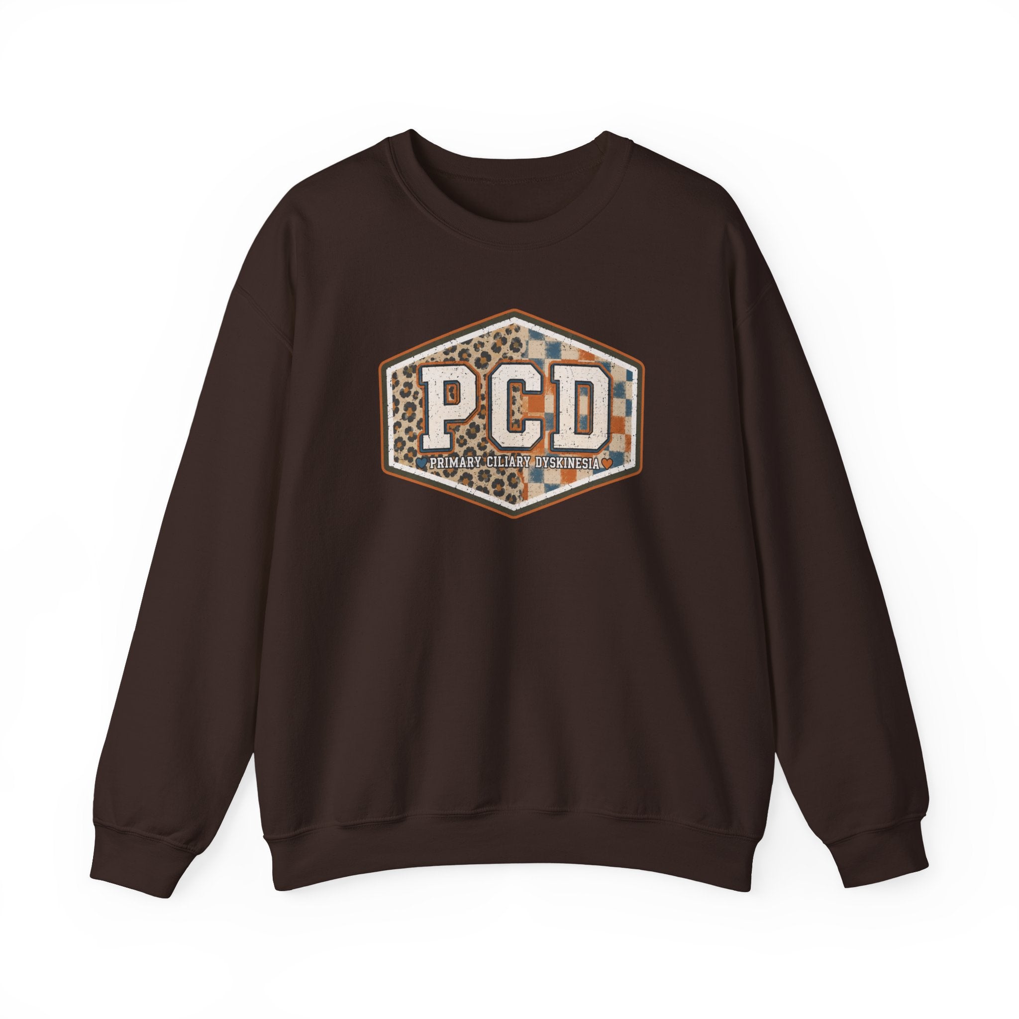 PCD Patch Crewneck Sweatshirt — Plaid & Leopard Logo Pullover