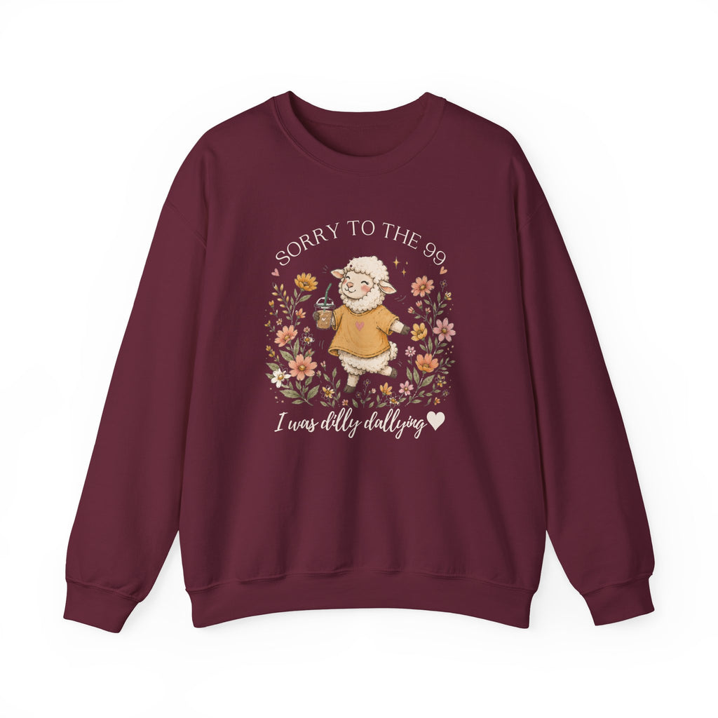 Christian Sheep Crewneck Sweatshirt - "Sorry to the 99% I was Dilly Dallying" Floral Design