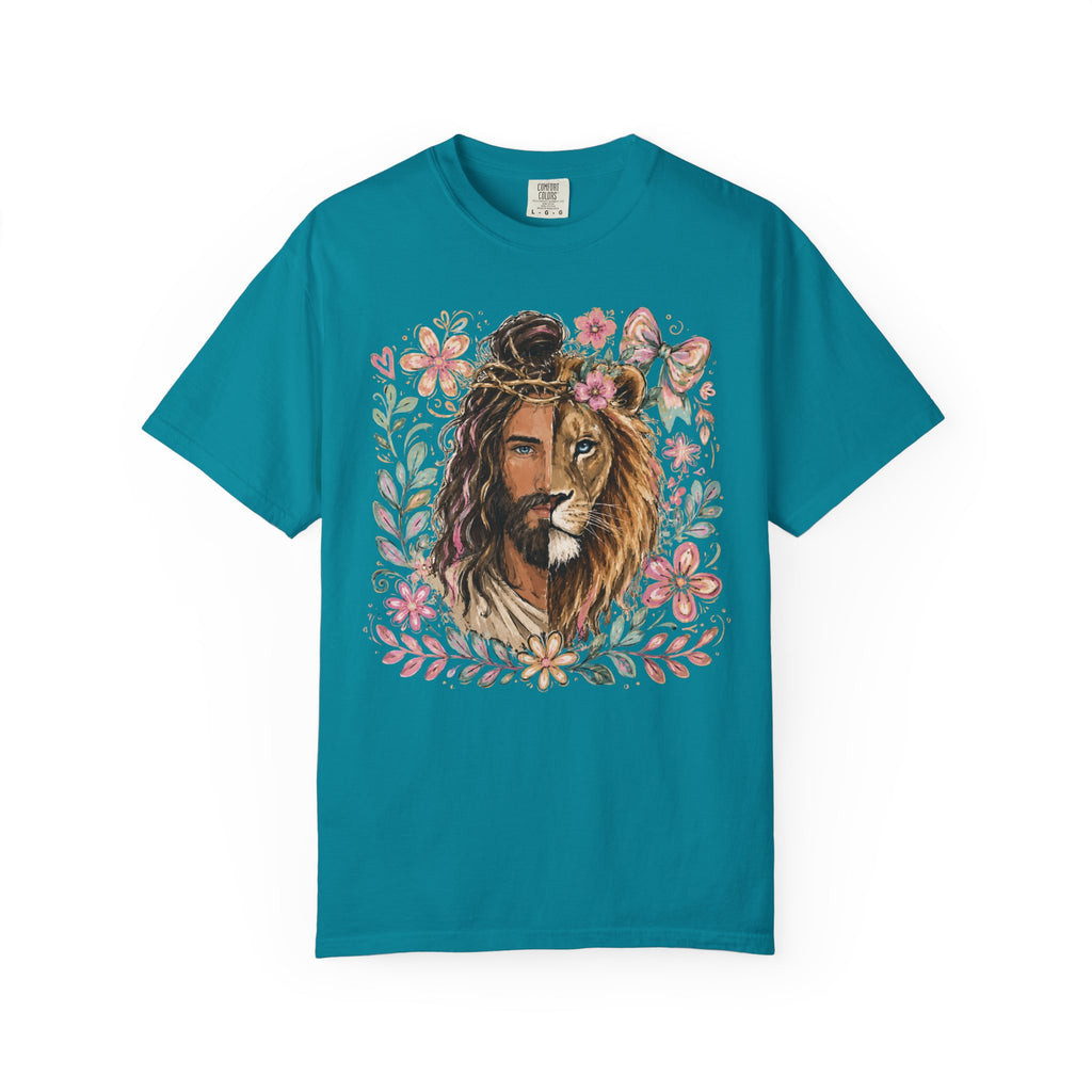 Lion of Judah T‑Shirt — Jesus and Lion Floral Faith Tee