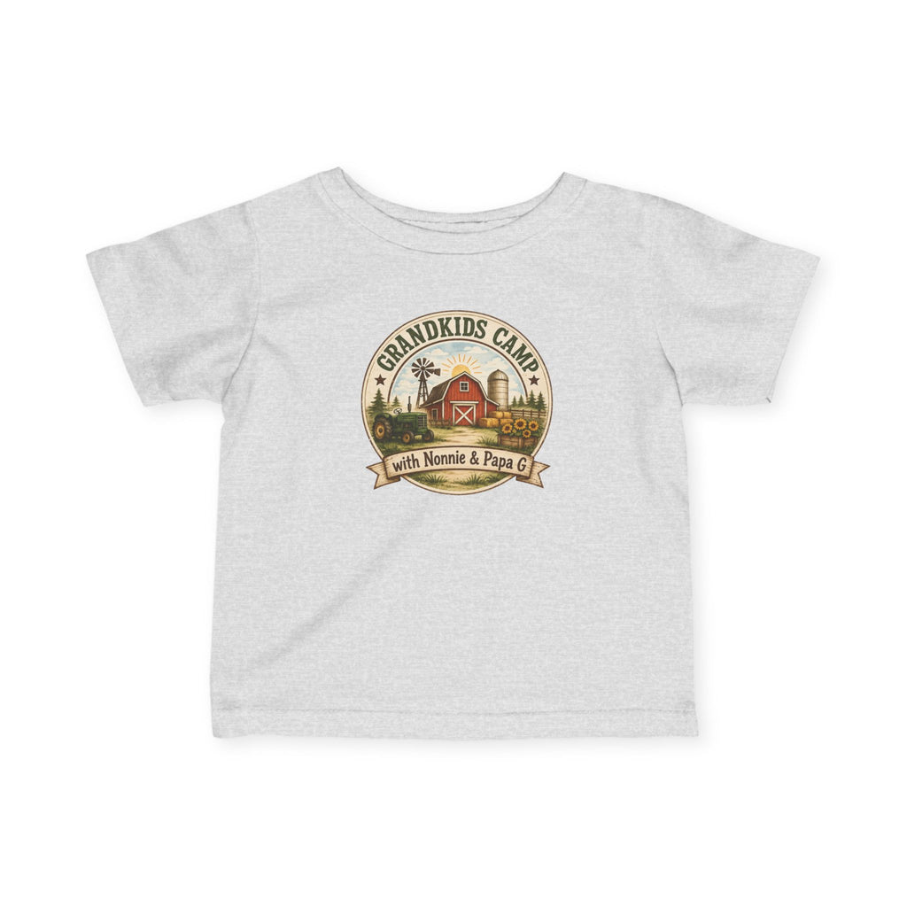 Infant Tee — “Grandkids Camp with Nonnie & Papa” Baby Shirt (Exploring, Laughing, Playing, Growing)