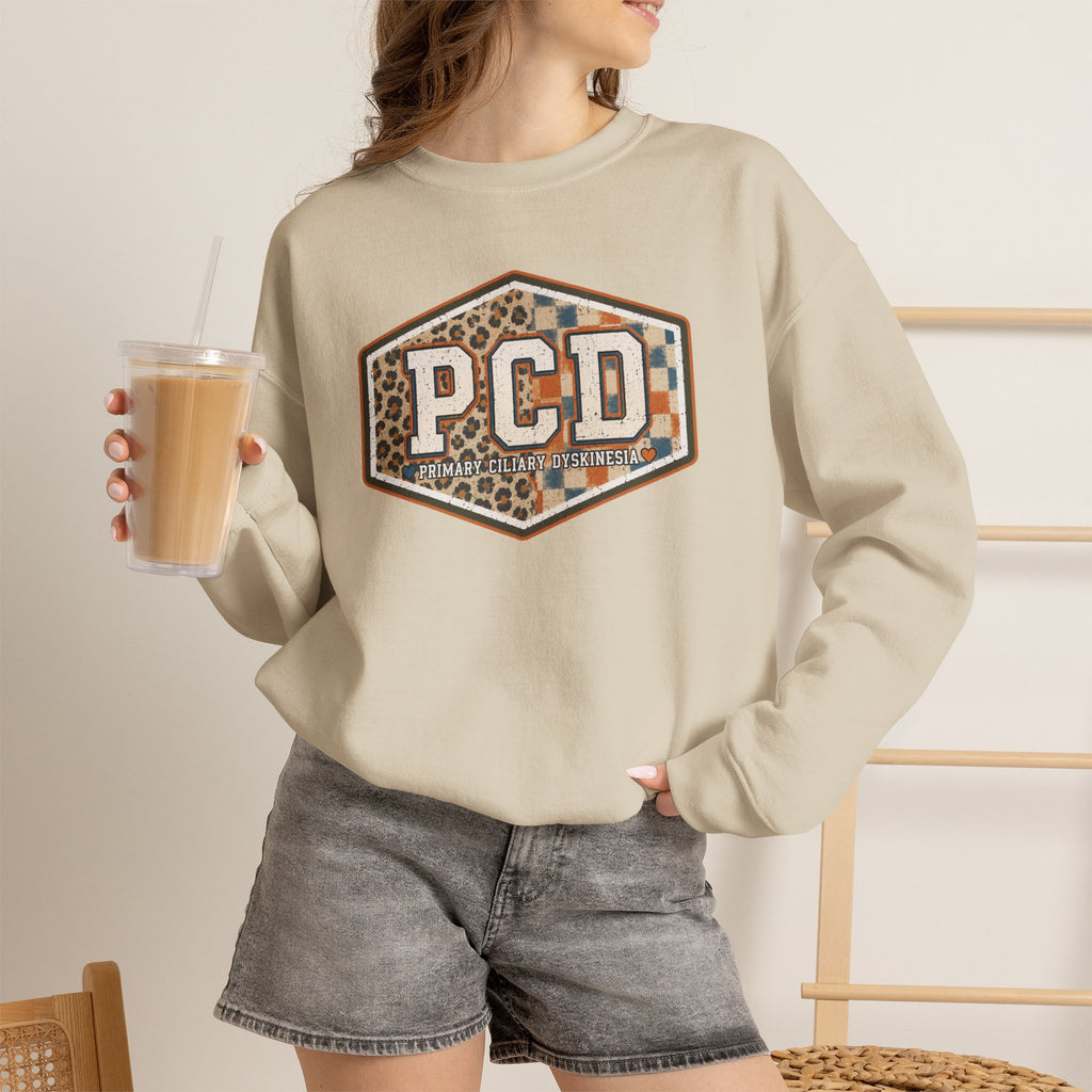PCD Patch Crewneck Sweatshirt — Plaid & Leopard Logo Pullover