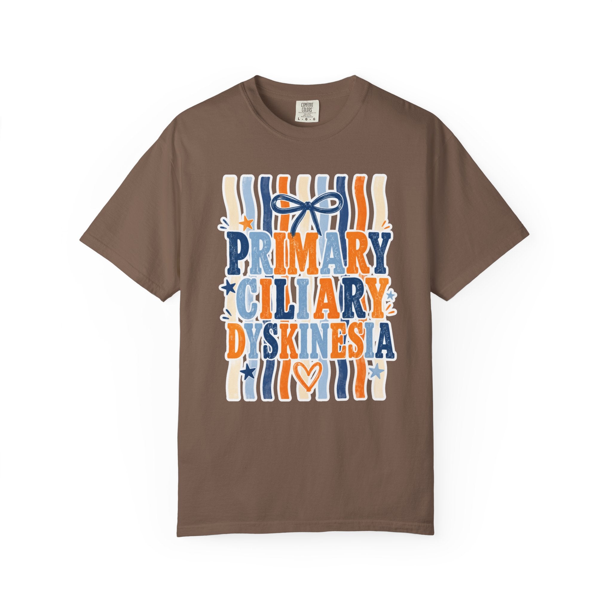 Primary Ciliary Dyskinesia Awareness T-Shirt — Orange & Blue Ribbon Design
