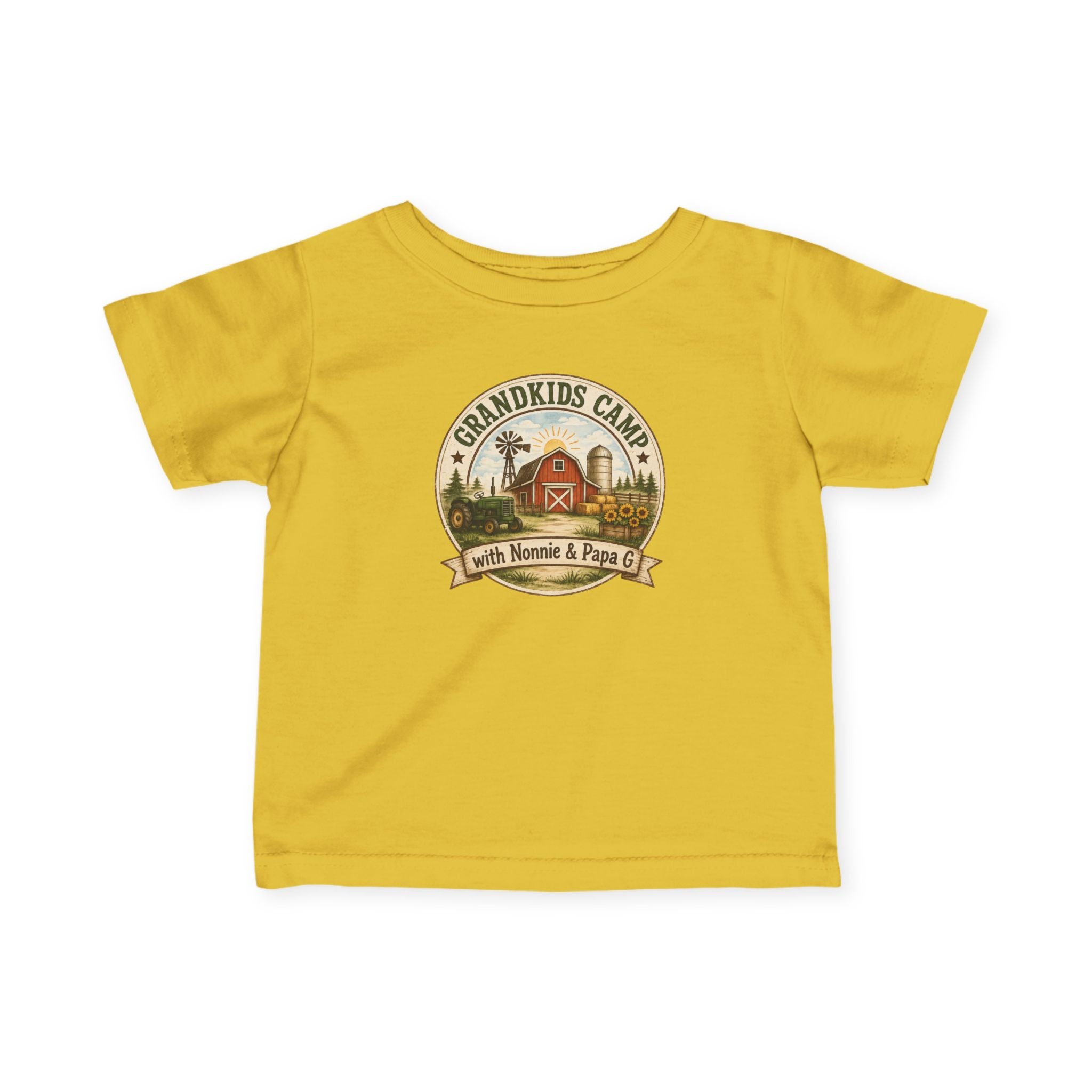 Infant Tee — “Grandkids Camp with Nonnie & Papa” Baby Shirt (Exploring, Laughing, Playing, Growing)