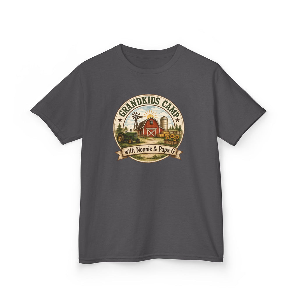 Kids Tee — "Grandkids Camp with Nannie & Papa" Rustic Farm Sign Tee