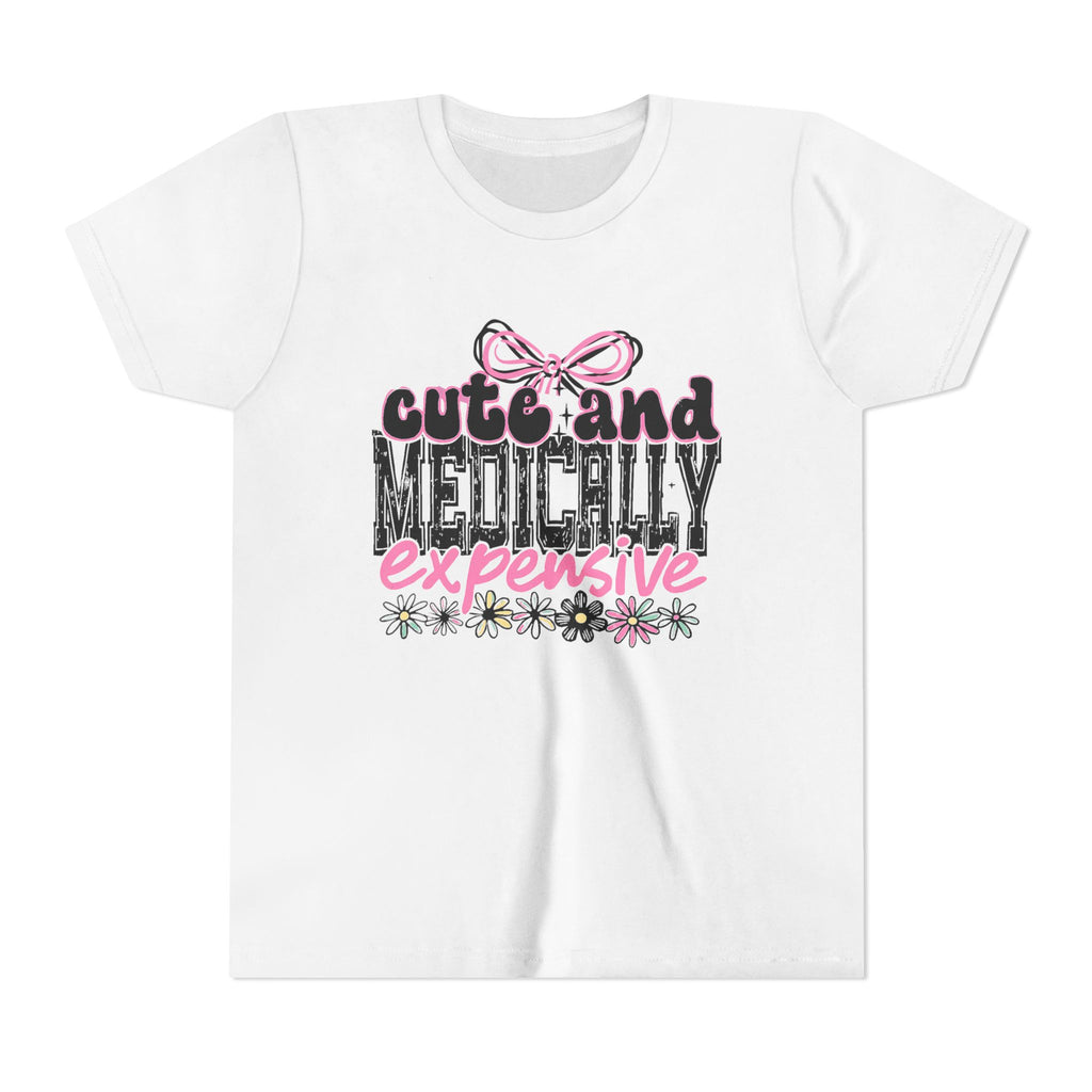 Youth Tee — "Cute and Medically Expensive" Pink Floral Graphic