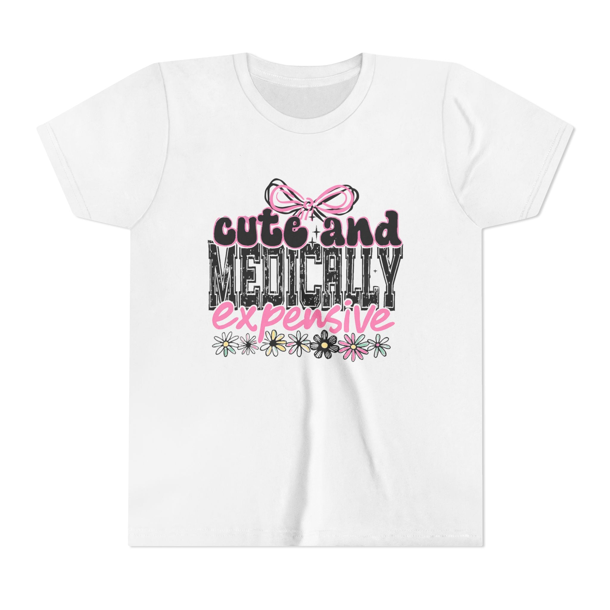 Youth Tee — "Cute and Medically Expensive" Pink Floral Graphic