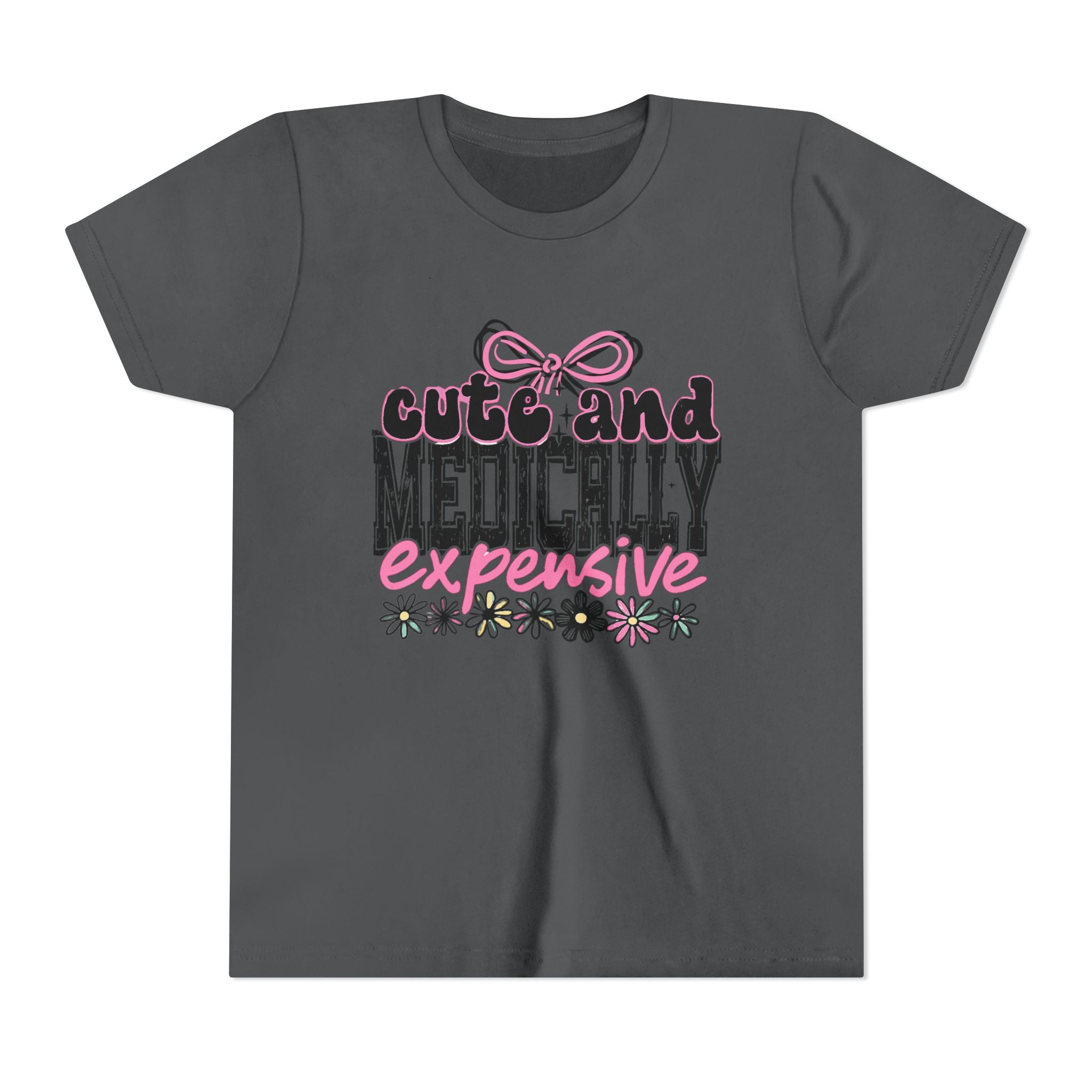 Youth Tee — "Cute and Medically Expensive" Pink Floral Graphic