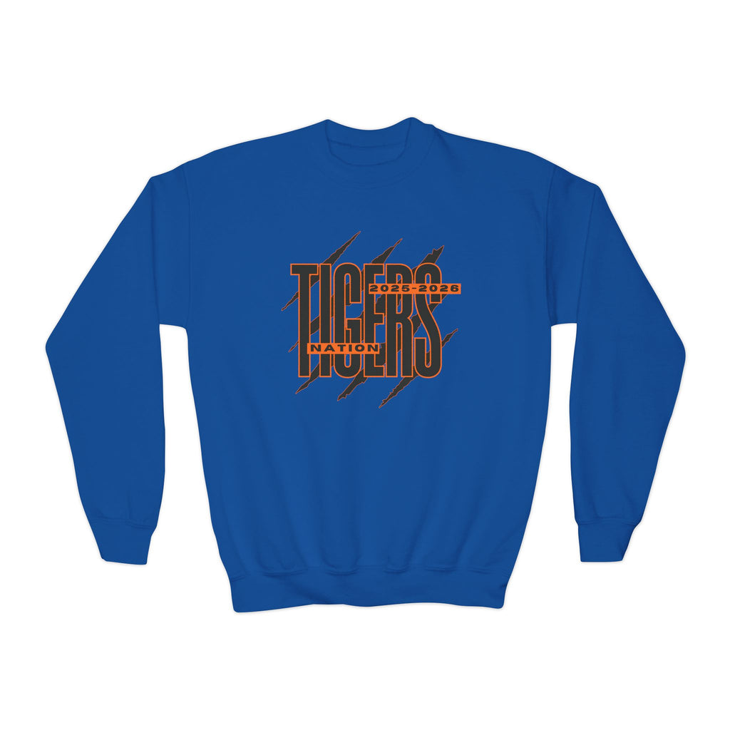 Youth Tiger Nation Crewneck Sweatshirt — Bold Tiger Graphic Pullover