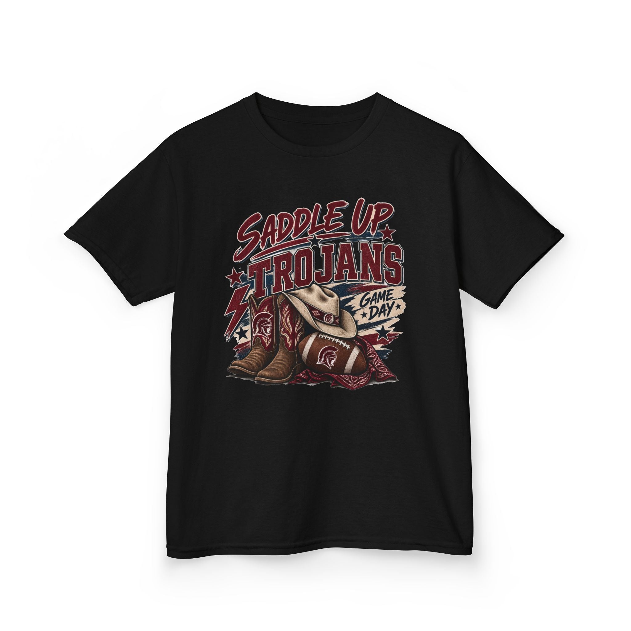 Kids Tee — "Saddle Up Trojans" Football Game Day Shirt