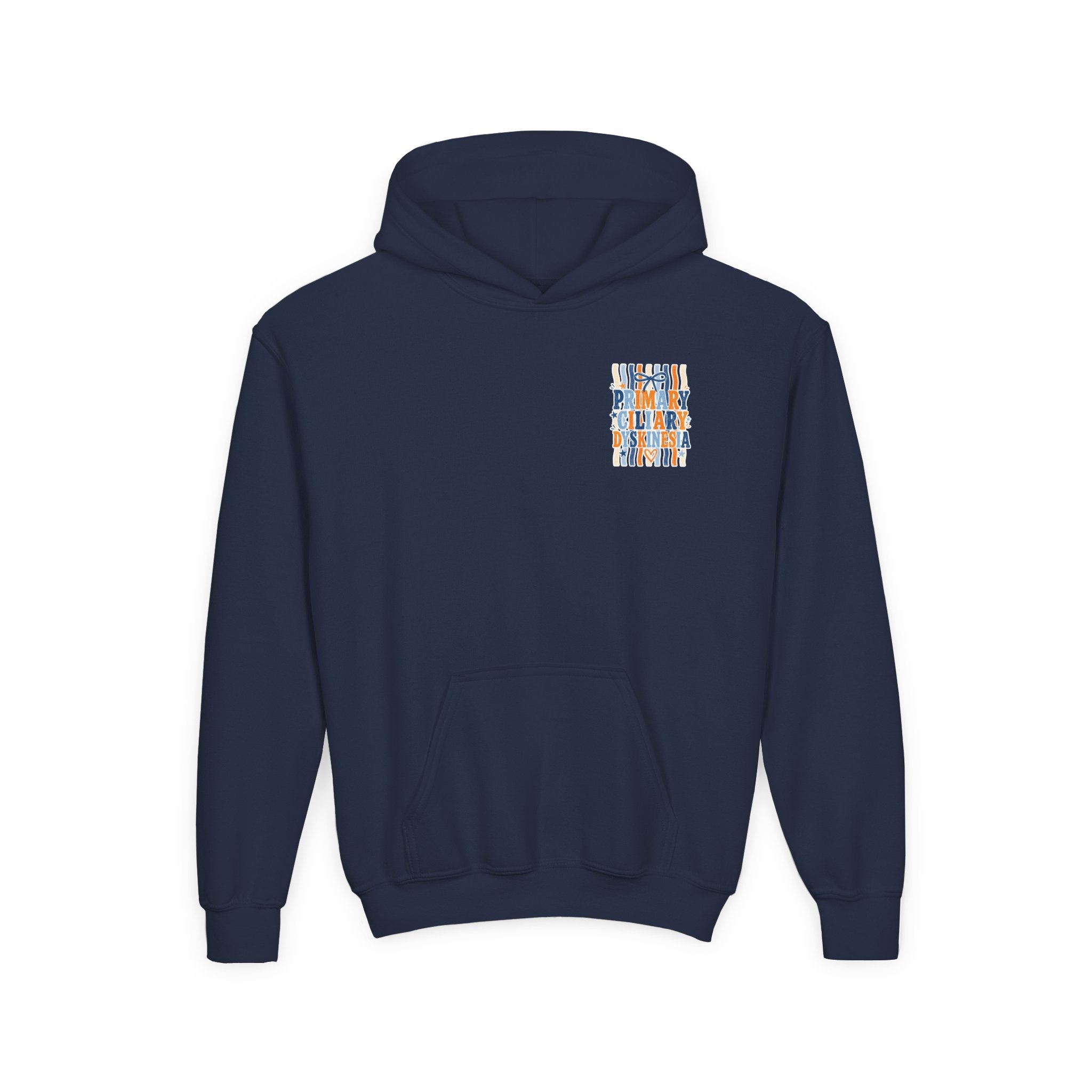 The Jentri- Youth Hoodie - "Primary Ciliary Dyskinesia" Awareness Pullover (Blue & Orange Ribbon Design)