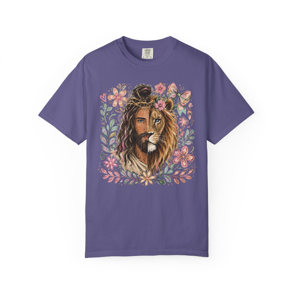 Lion of Judah T‑Shirt — Jesus and Lion Floral Faith Tee