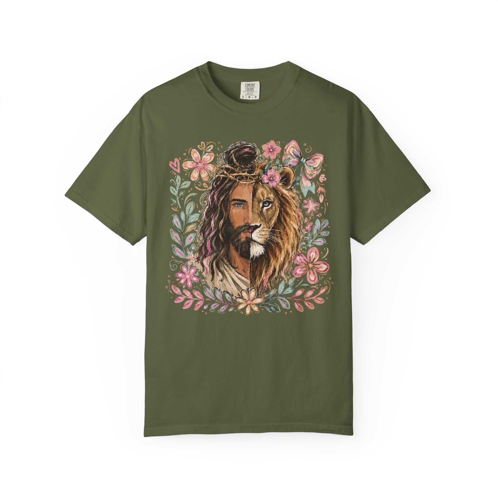 Lion of Judah T‑Shirt — Jesus and Lion Floral Faith Tee