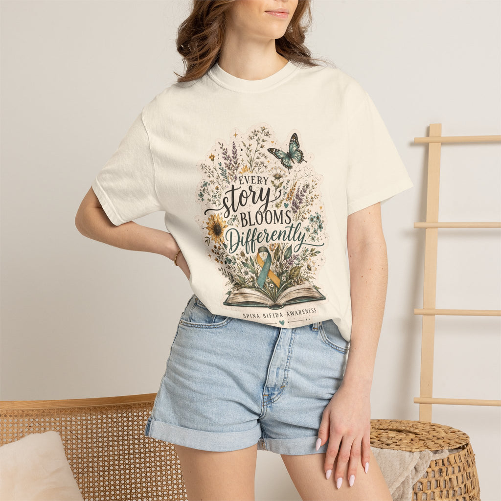 Every Story Blooms Differently T-Shirt — Spina Bifida Awareness