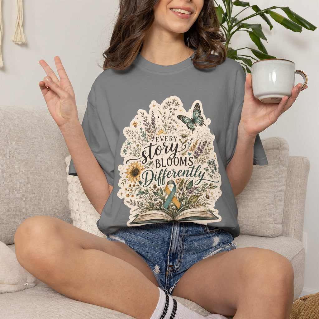 Every Story Blooms Differently T-Shirt — Spina Bifida Awareness