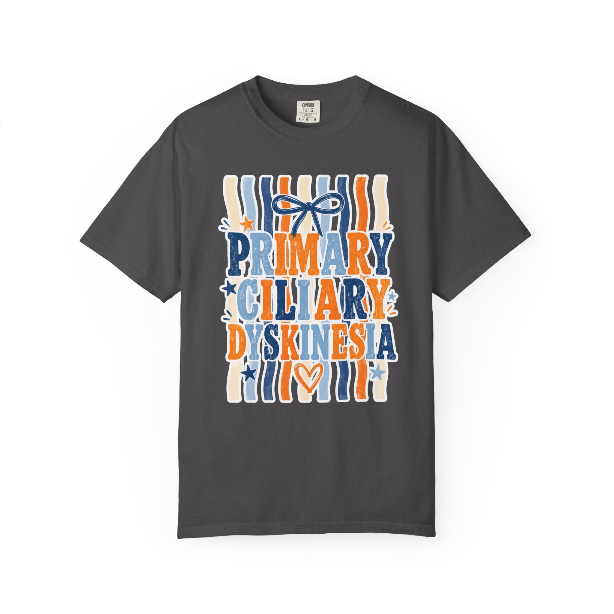 Primary Ciliary Dyskinesia Awareness T-Shirt — Orange & Blue Ribbon Design