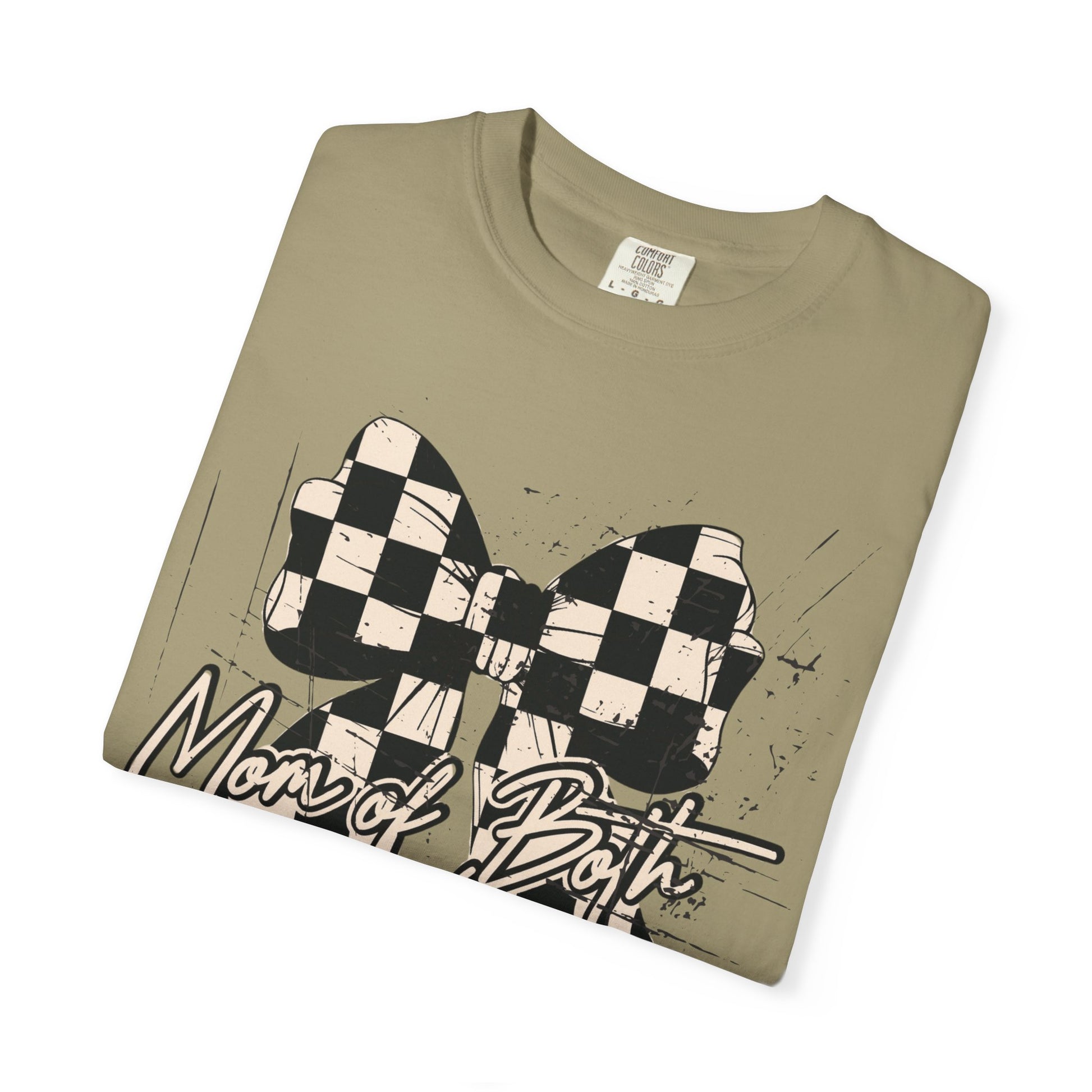 Mom Of Both Distressed Checkered Coquette T-shirt