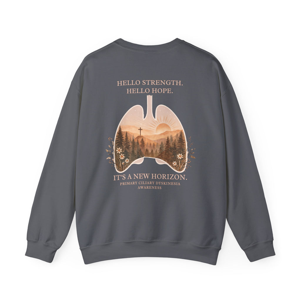 PCD Awareness Crewneck Sweatshirt — HELLO HOPE. NEW HORIZON.