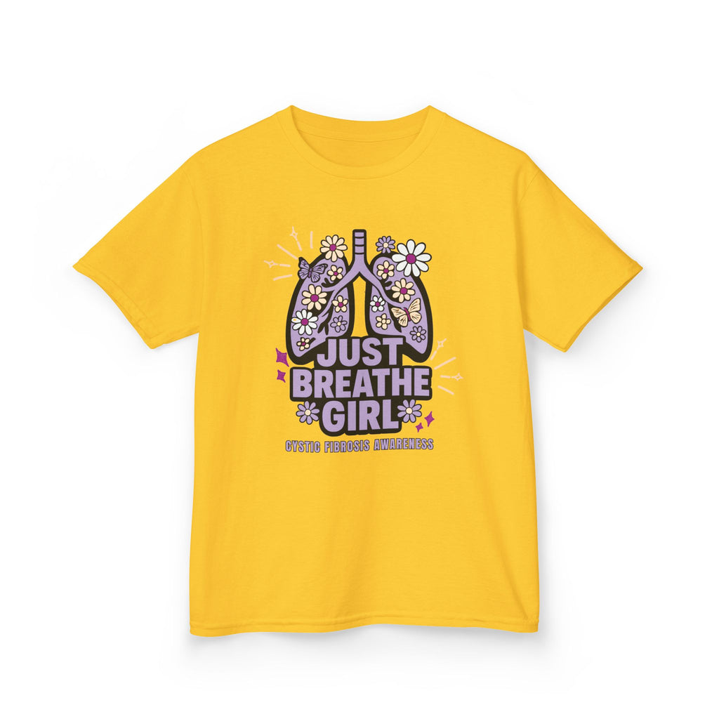 Kids Tee — "Just Breathe Girl" Floral Lungs CF Awareness Shirt