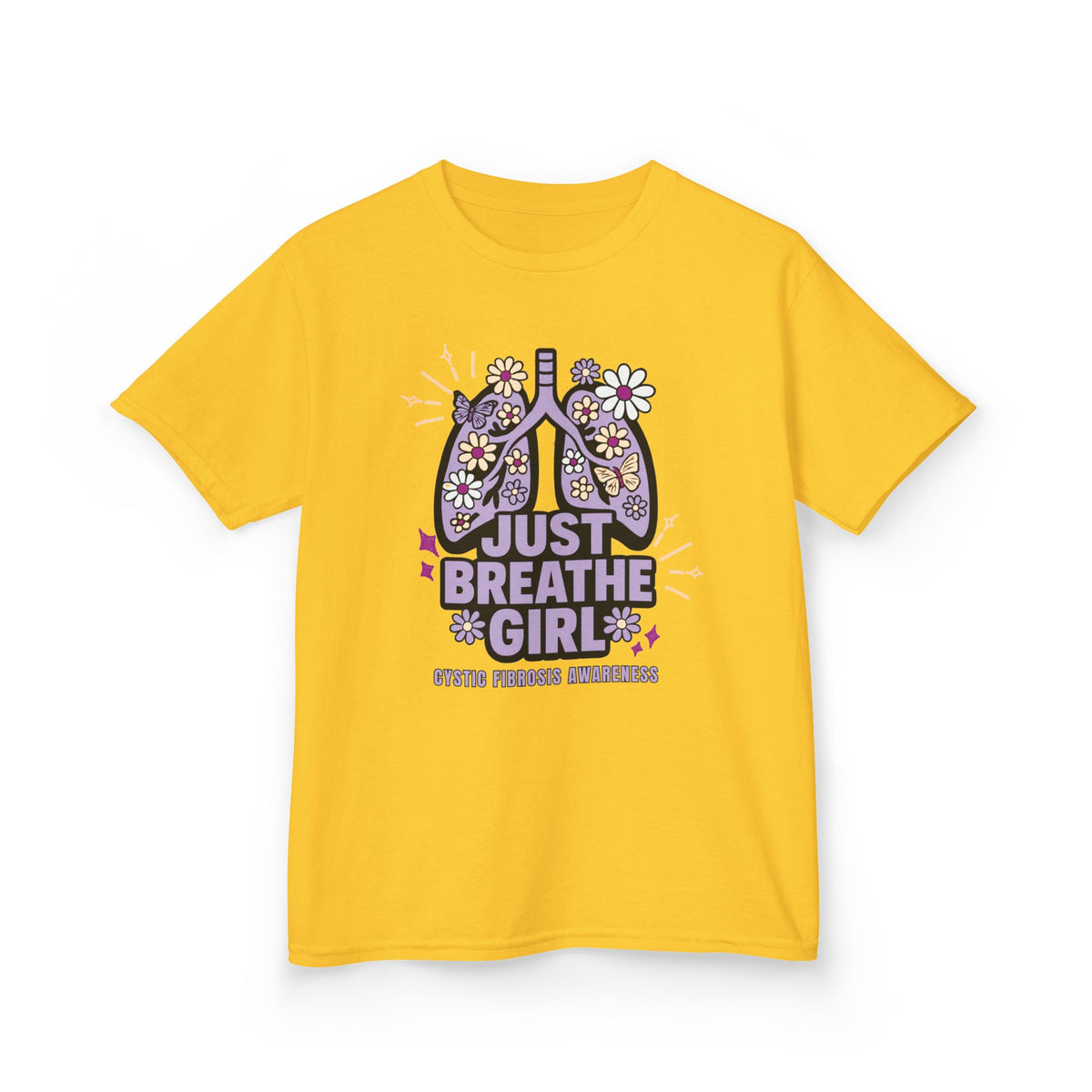 Kids Tee — "Just Breathe Girl" Floral Lungs CF Awareness Shirt