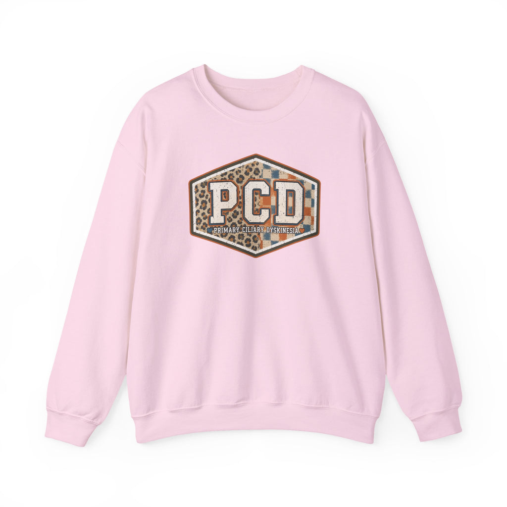 PCD Patch Crewneck Sweatshirt — Plaid & Leopard Logo Pullover