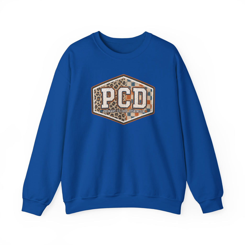 PCD Patch Crewneck Sweatshirt — Plaid & Leopard Logo Pullover