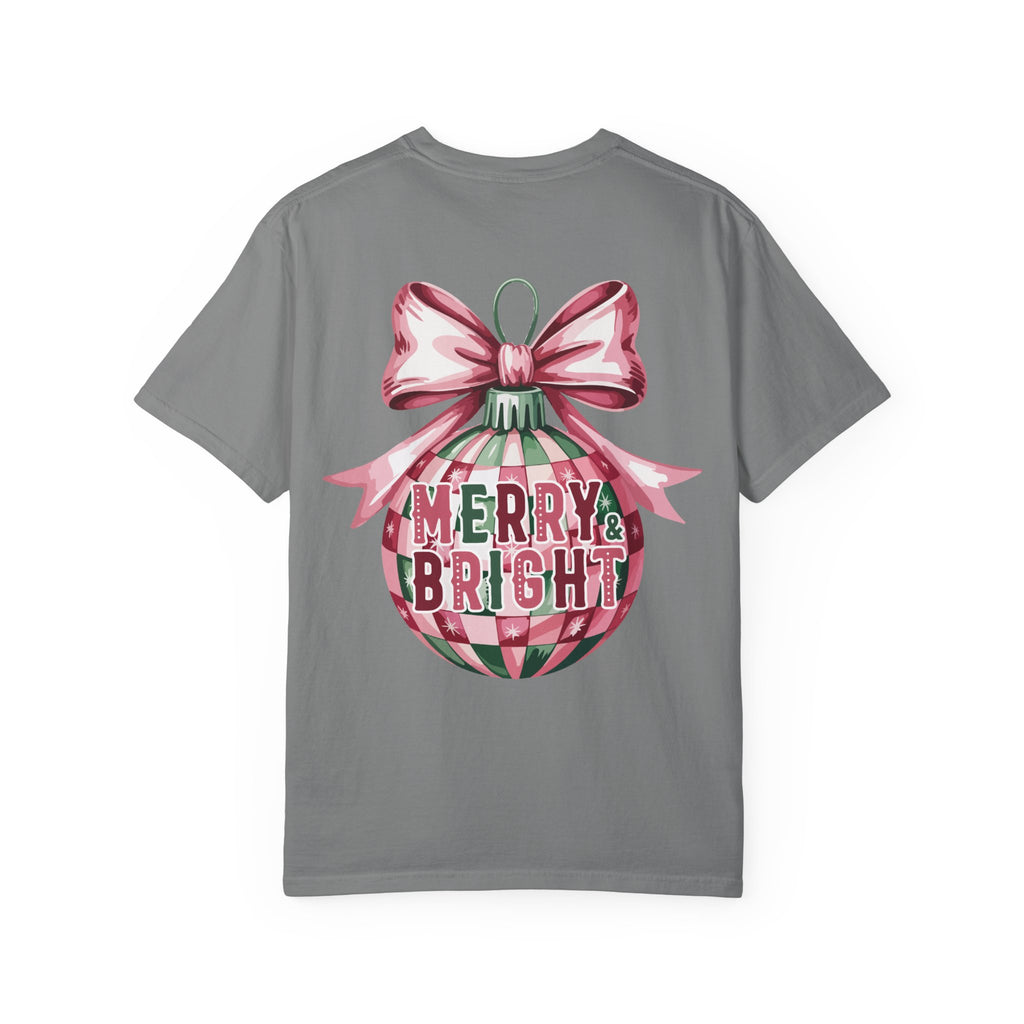 Holiday Patchwork Tee - "Merry & Bright" Graphic T-Shirt