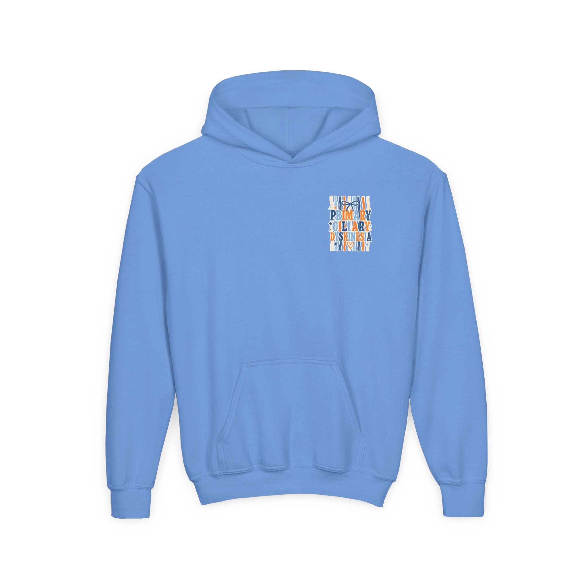 The Jentri- Youth Hoodie - "Primary Ciliary Dyskinesia" Awareness Pullover (Blue & Orange Ribbon Design)