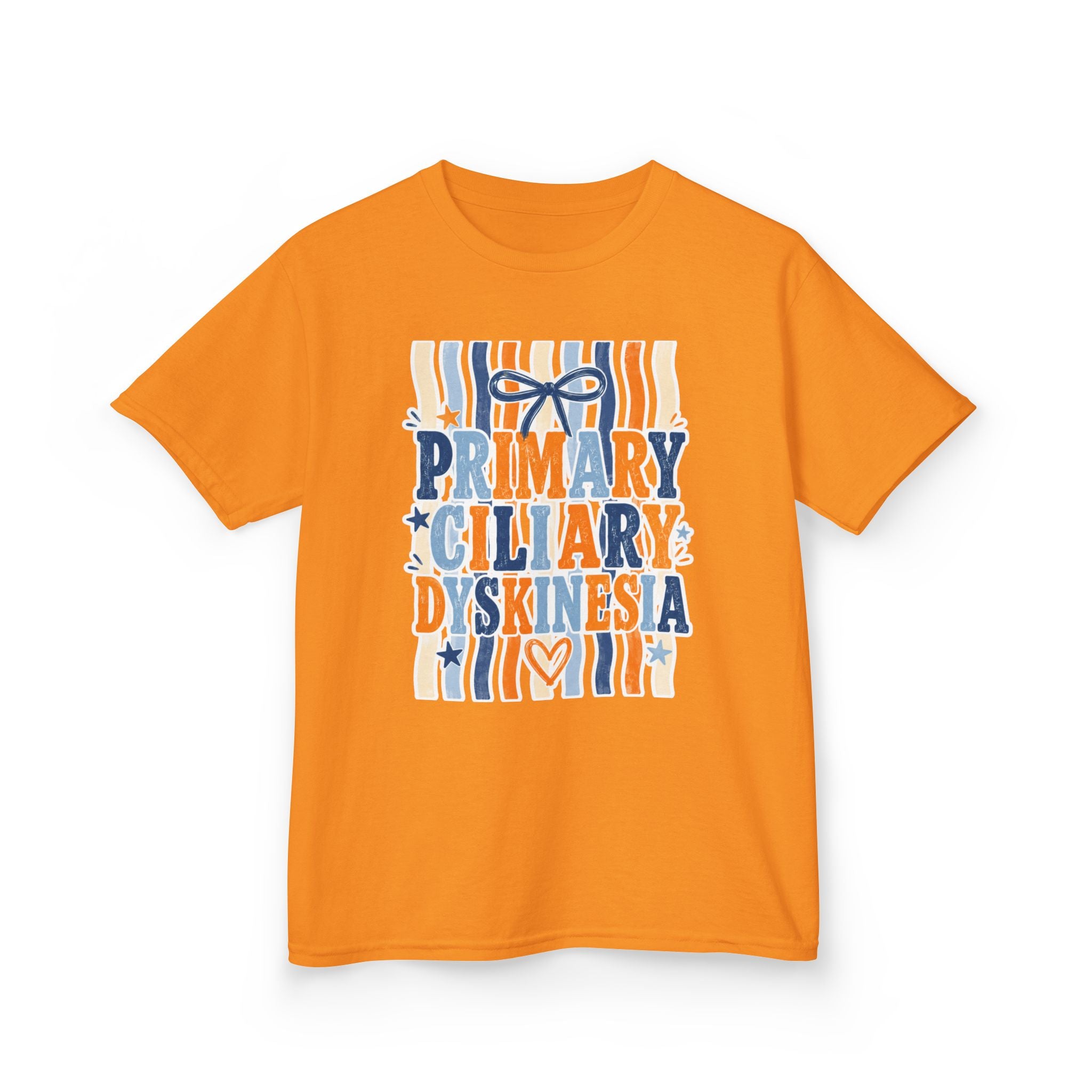 The Jentri- Primary Ciliary Dyskinesia Awareness Kids Tee — Orange & Blue Ribbon Design