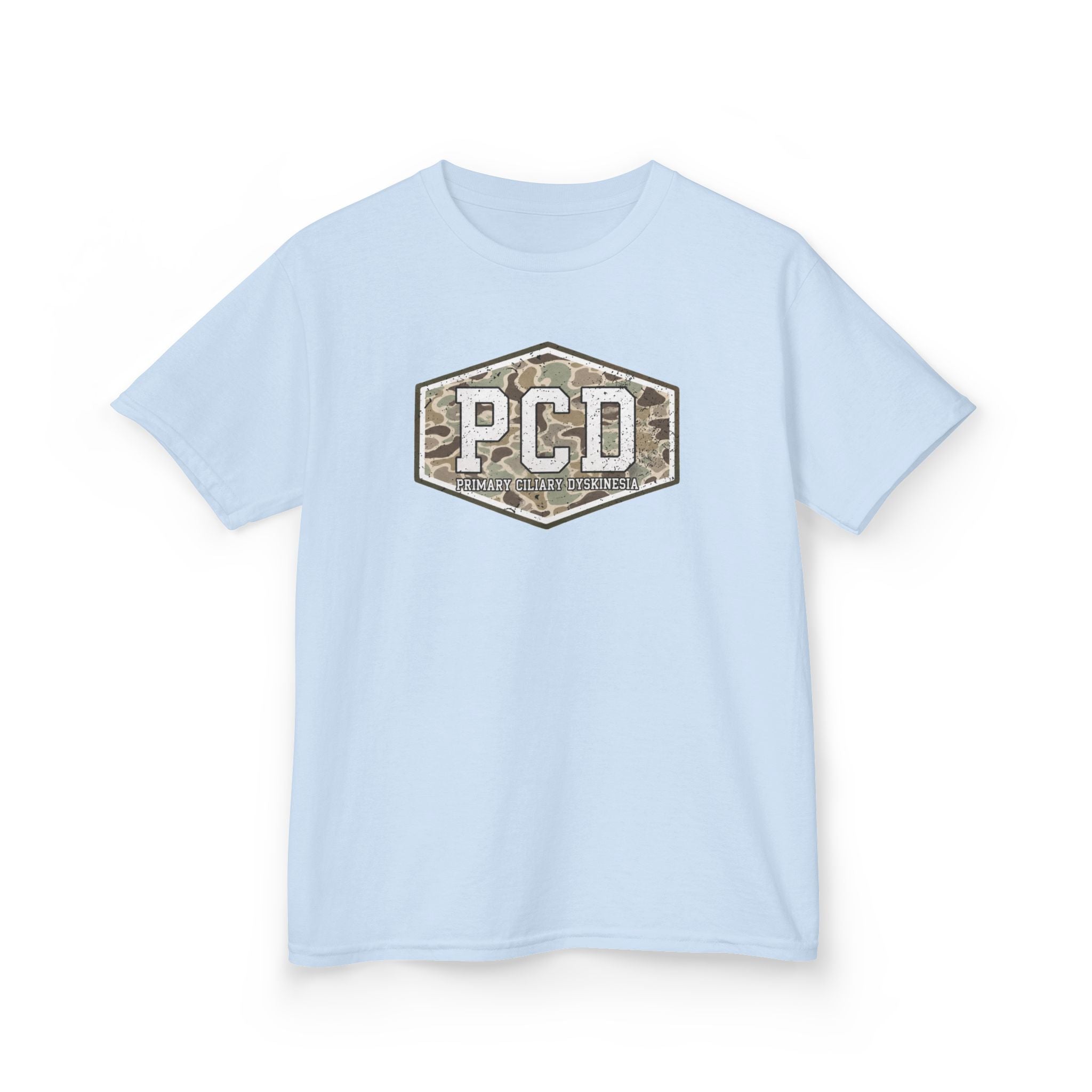 Youth PCD Camo Logo T-Shirt — Primary Ciliary Dyskinesia Awareness Tee