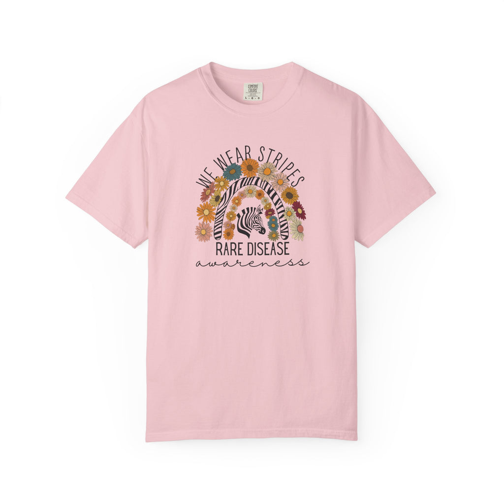 Rare Disease Awareness T-Shirt –Zebra & Sunflower Rainbow