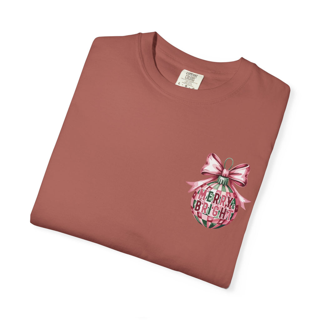 Holiday Patchwork Tee - "Merry & Bright" Graphic T-Shirt